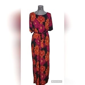 TIANA B. Orange & Pink Floral Maxi Dress Belted, Size XL